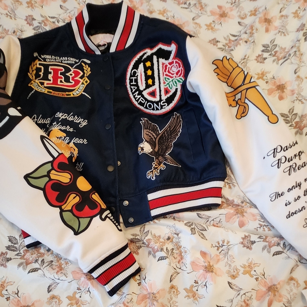 Women Varsity Jacket with Embroidered Patches